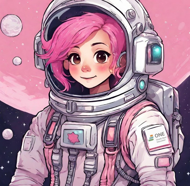 astronauta de cabelo cor de rosa